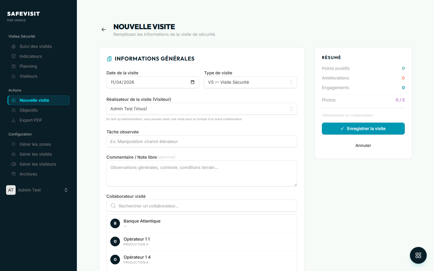 Formulaire de visite SafeVisit